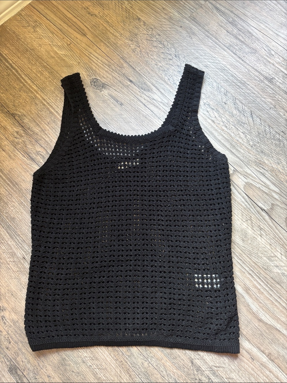 Black Crochet Tank Top - Sleeveless Knit Layering Top